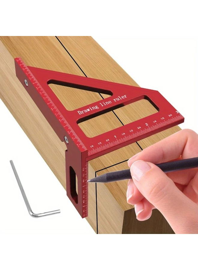 Red Aluminum Alloy 45 90 Degree Woodworking Square Protractor Miter Triangle Ruler Measuring Tool - Image 2