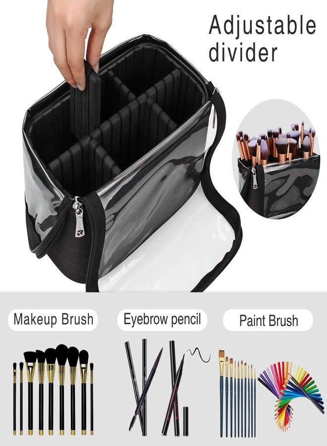 TANTO Makeup Brush Case Stand-up Makeup Cup Travel Professional Cosmetic Bag Artist Storage Bag Large Makeup Brush Bag with Adjustable Divider (Large, Black) - Image 2
