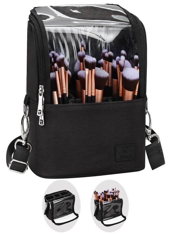 TANTO Makeup Brush Case Stand-up Makeup Cup Travel Professional Cosmetic Bag Artist Storage Bag Large Makeup Brush Bag with Adjustable Divider (Large, Black) - Image 1