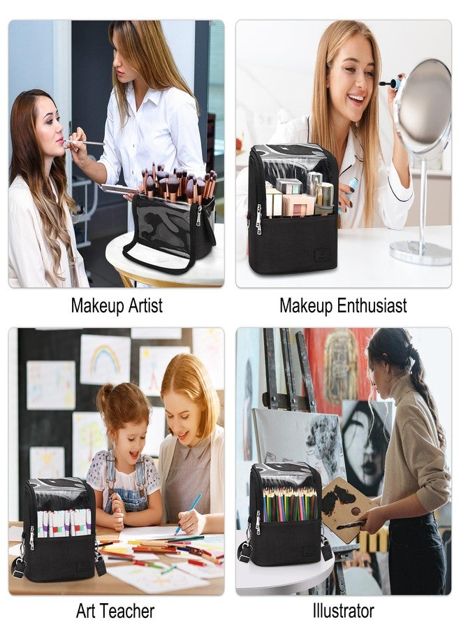 TANTO Makeup Brush Case Stand-up Makeup Cup Travel Professional Cosmetic Bag Artist Storage Bag Large Makeup Brush Bag with Adjustable Divider (Large, Black) - Image 5
