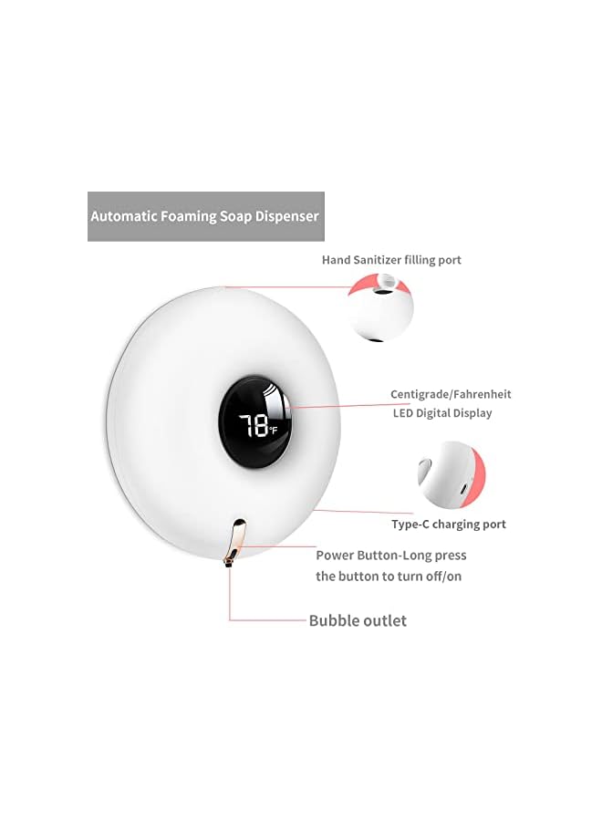 Automatic Soap Dispenser, Touchless Waterproof Hand Soap Dispenser Foaming Soap Dispenser Wall-Mounted Rechargeable Sensor Soap Dispenser for Kitchen Bathroom Hotel School (White) - Image 4