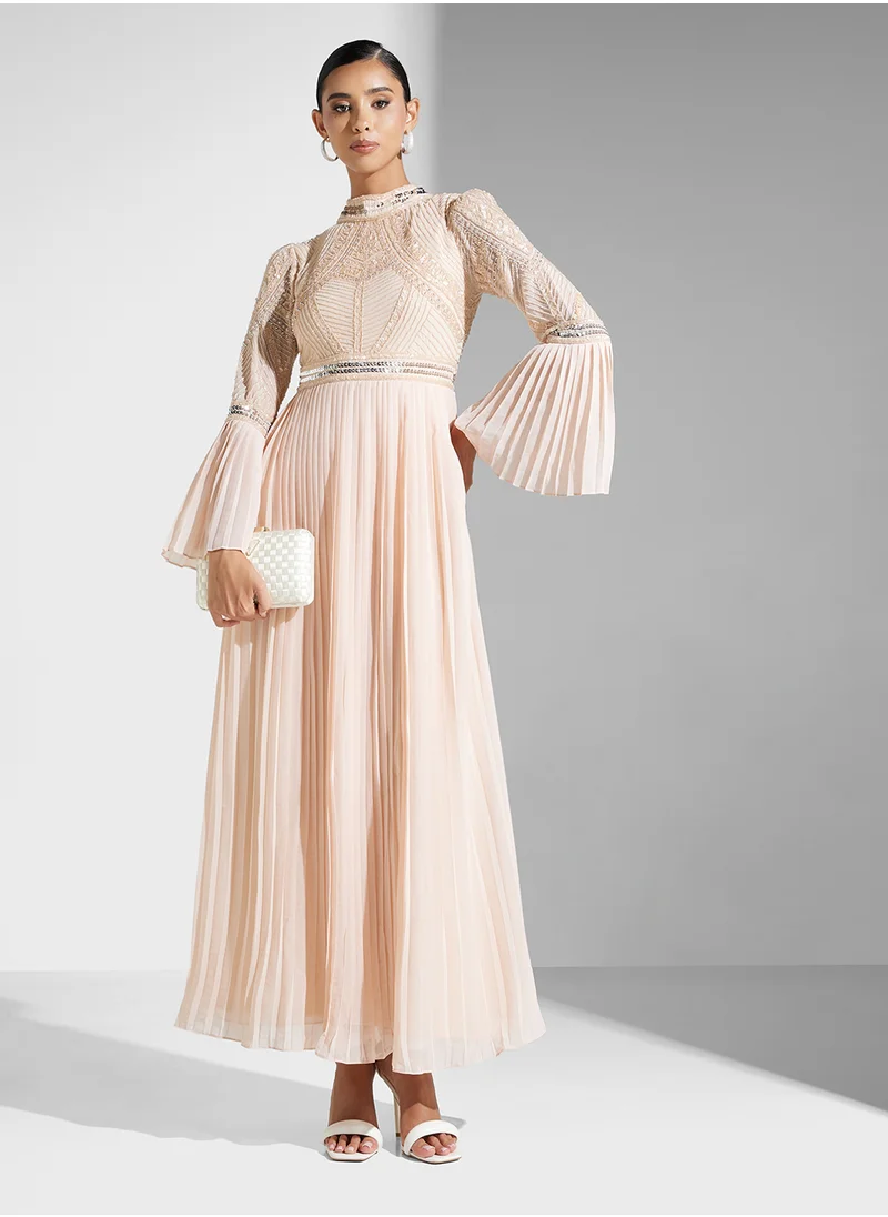 Amelia Rose Flared Sleeve Embellished Dress