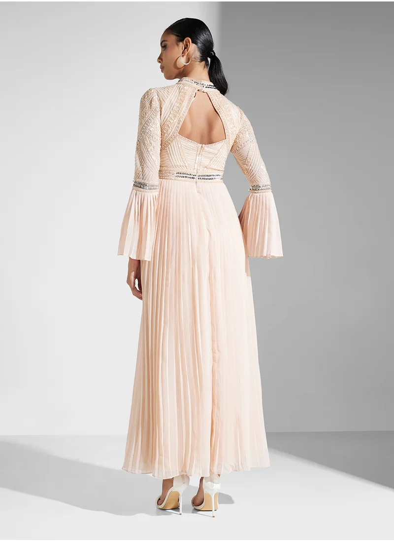 Amelia Rose Flared Sleeve Embellished Dress