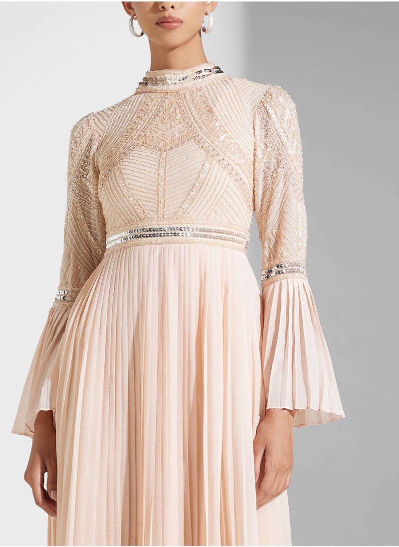 Amelia Rose Flared Sleeve Embellished Dress  - Image 3
