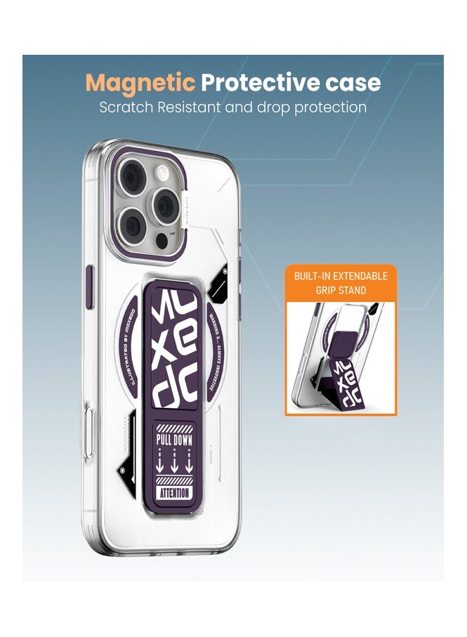 Moxedo Magnetic Protective Case Scratch Resistant Drop Protection with Built-in Extendable Grip Stand Compatible for iPhone 16 Pro 6.3 inch - Purple - Image 5