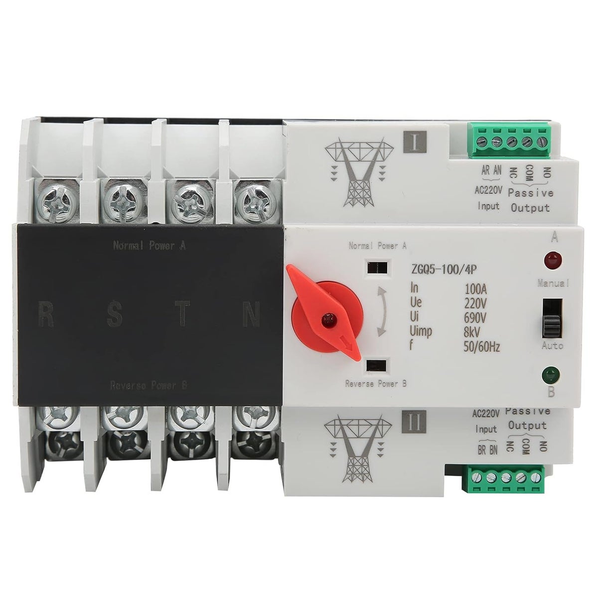 Eujgoov Power Automatic Transfer Switch 4P 100A 220V Changeover Switch ...