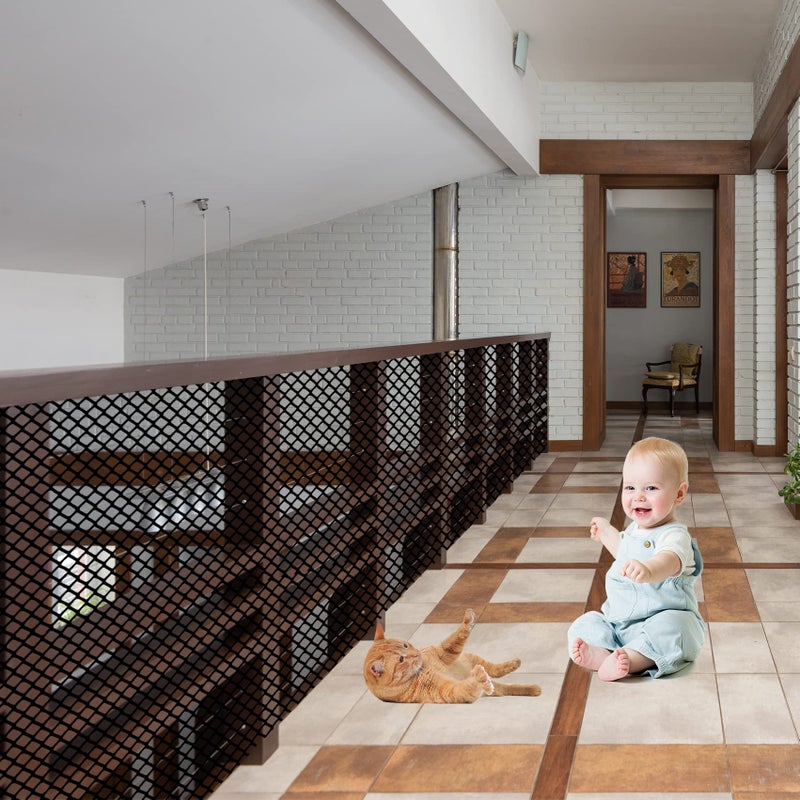 JIFTOK Baby Gate for Stairs Banister Guard for Kids Pets Toys 59ft L x 266 ft H Mesh Netting Safety Net for Balcony Rail Stair Stairway Net Baby Safety Products for Indoor Outdoor Black