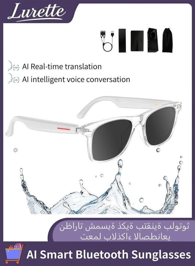 Lurette Smart Glasses, AI Real-time Translation with 144 languages, AI Bluetooth Audio Glasses with Speakers, Polarized UV Protection, Open Ear Sound, Touch Voice Assistant，Bluetooth 5.3 Sunglasses for Men and Women - White - Image 1