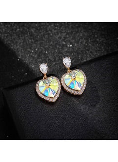 EVEVIC Heart Earrings For Women Austrian Crystal Halo Heart Earrings Drop Stud Earrings 14K Gold Plated Hypoallergenic Anniversary Valentines Day Jewelry Gift For Her (Aurora Borealis)  - Image 3