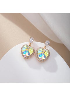 EVEVIC Heart Earrings For Women Austrian Crystal Halo Heart Earrings Drop Stud Earrings 14K Gold Plated Hypoallergenic Anniversary Valentines Day Jewelry Gift For Her (Aurora Borealis)  - Image 4