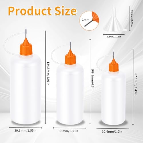 Goodma 30 Pcs Mixed Sized Precision Tip Applicator Bottles with Multicoloured Tips, Comes with 5 Pcs Mini Funnel for DIY Quilling Craft, Acrylic Painting, Small Gluing Projects, Oiler Bottle - Image 2