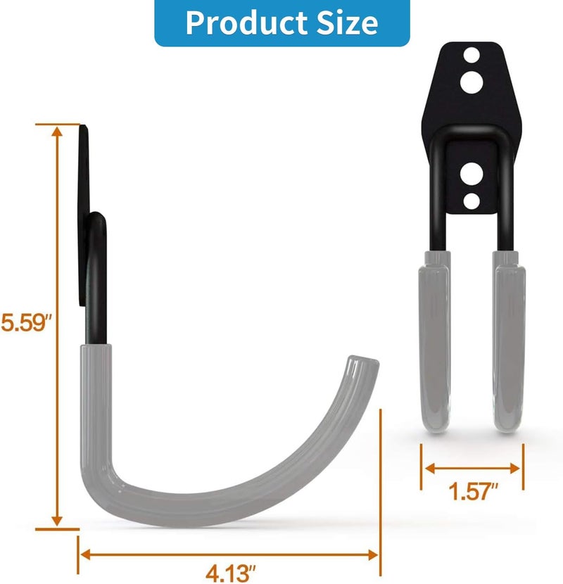 GeeWatom Garage Storage Utility Hooks，Garage Garden Tool Organizer，Steel Wall Mount Hooks, Large Garden U Hooks （2 Pack） (Type-2-Gray) - Image 2