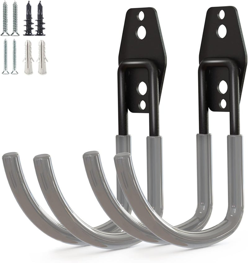 GeeWatom Garage Storage Utility Hooks，Garage Garden Tool Organizer，Steel Wall Mount Hooks, Large Garden U Hooks （2 Pack） (Type-2-Gray) - Image 1