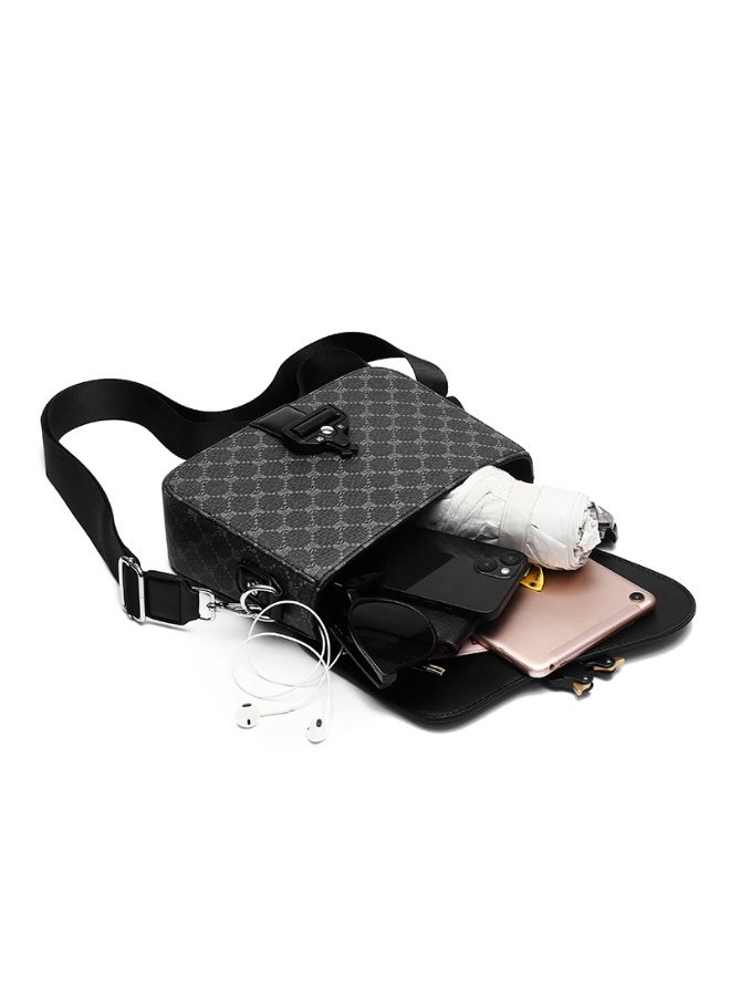 Men's Crossbody Bag, Faux Leather & Monogram Fabric Saddle Shoulder Bag with Quick-Release  Buckle - Image 5