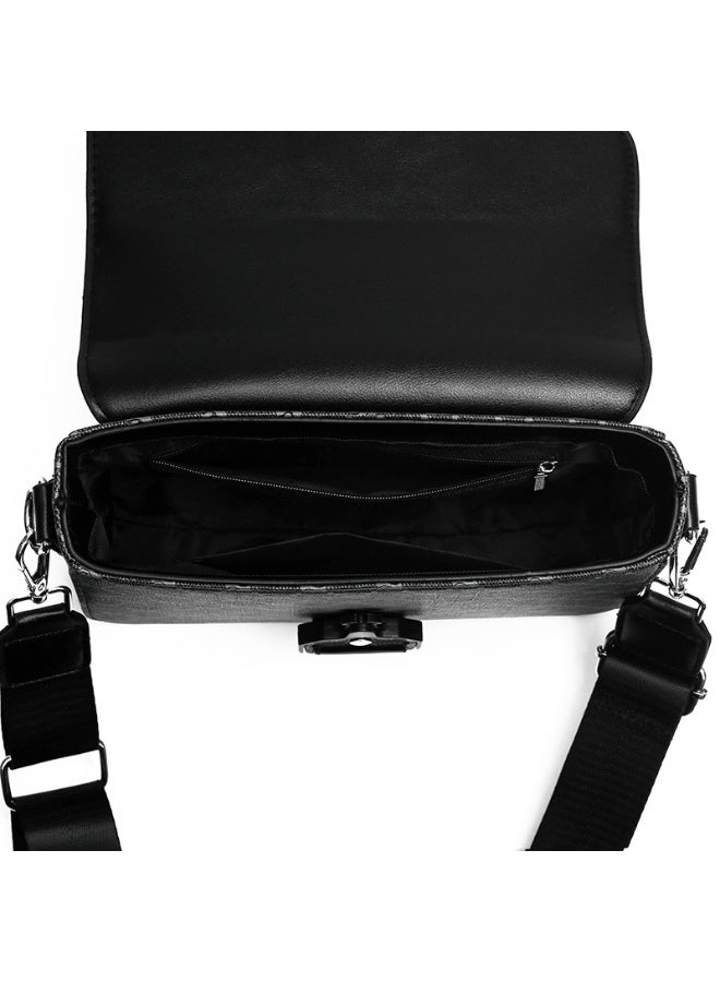 Men's Crossbody Bag, Faux Leather & Monogram Fabric Saddle Shoulder Bag with Quick-Release  Buckle - Image 4