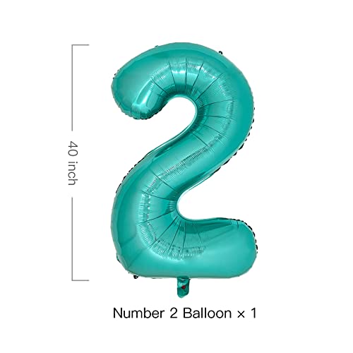cocodino Teal Number 2 Balloons 40 Inch Large Turquoise Blue Foil Balloons for Womens Teal Birthday Decorations Little Mermaid 2nd Birthday Party Aqua Number Balloon 2 - Image 2