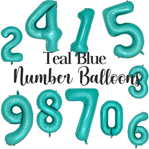 cocodino Teal Number 2 Balloons 40 Inch Large Turquoise Blue Foil Balloons for Womens Teal Birthday Decorations Little Mermaid 2nd Birthday Party Aqua Number Balloon 2 - Image 4
