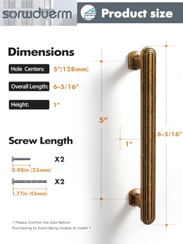 SORWDUERM SORWDUREM 5 Pack 5 Inch128mm Antique Brass Cabinet Pulls Drawer Pulls Kitchen Hardware Cupboard Kitchen Hardware Cabinet Handles - Image 3