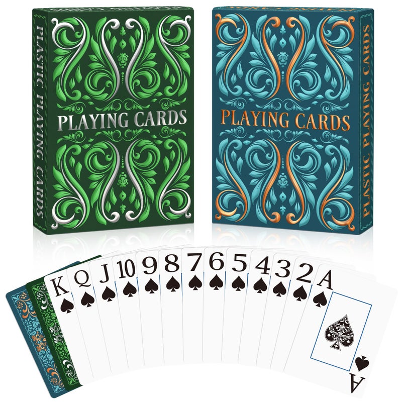 Wkchxd Playing Cards Plastic Playing Cards Waterproof Deck of Cards 2 Pack Large Print Playing Card for Seniors Adults Premium Poker Cards Set for Beach Pool Party Trip Camping Games Blue Green - Image 3