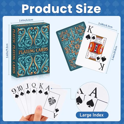Wkchxd Playing Cards Plastic Playing Cards Waterproof Deck of Cards 2 Pack Large Print Playing Card for Seniors Adults Premium Poker Cards Set for Beach Pool Party Trip Camping Games Blue Green - Image 5