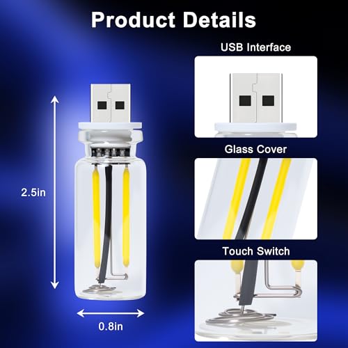 Ligrel Car USB Night Light Touch Dimmable - 1-Pack Retro LED Filament Lamp for Truck Interior, Bedroom & Camping | Glass Bottle Ambiance Lighting (Blue) - Image 5