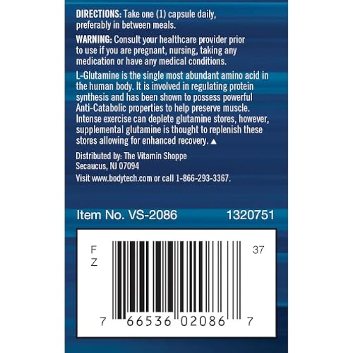 BODYTECH Glutamine Capsules - Supports Muscle Recovery, Immune Health & Exercise Performance (100 Capsules) - Image 3