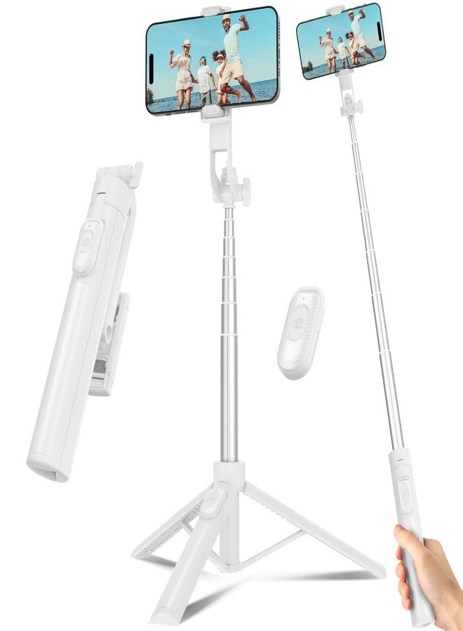 Liphisy Selfie Stick Travel Tripod for Cell Phone with Remote Control and Phone Holder, Extendable Selfie Stick for iPhone, iPhone Tripod for Video Recording, Cell Phone Tripod Stand, 50 Inch, White - Image 1