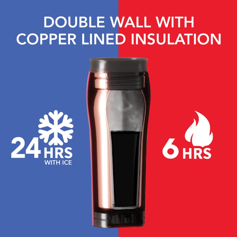 Mighty Mug | The Untippable Mug | Grips When Hit, Lifts for Sips | Insulated Stainless Steel Tumbler | Cupholder Friendly | Gifts for Women Men All | Leakproof | 6 Hour Hot / 24 Cold | 16oz | RoseGold - Image 3