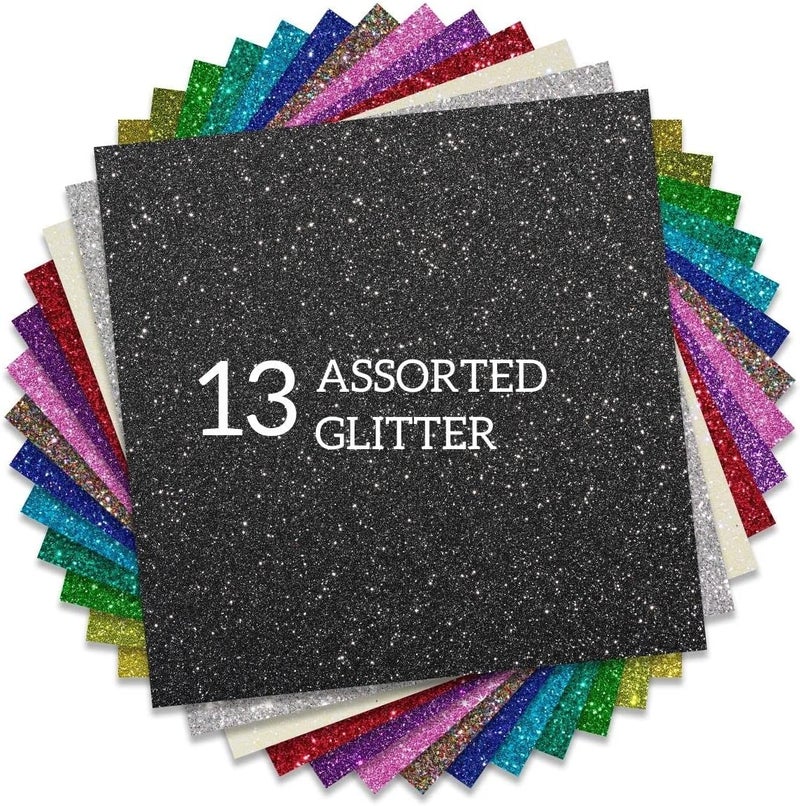 FANSGUAR Glitter HTV Heat Transfer Vinyl 12"x12" Bundle 13 Sheets Iron on Vinyl for T-Shirts Gifts Design(Assorted) - Image 1