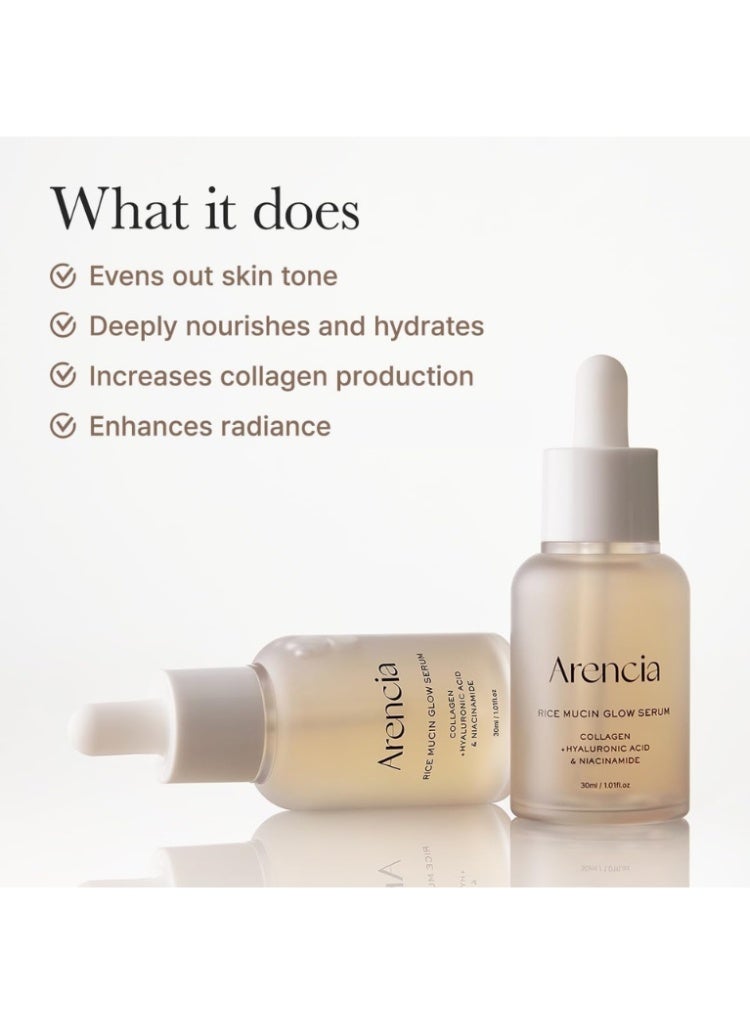 أرينسيا Arencia Rice Mucin Glow Serum مع الكولاجين وحمض الهيالورونيك والنياسيناميد – سيروم كوري للإشراقة والترطيب والامتلاء وتفتيح البشرة - Image 3