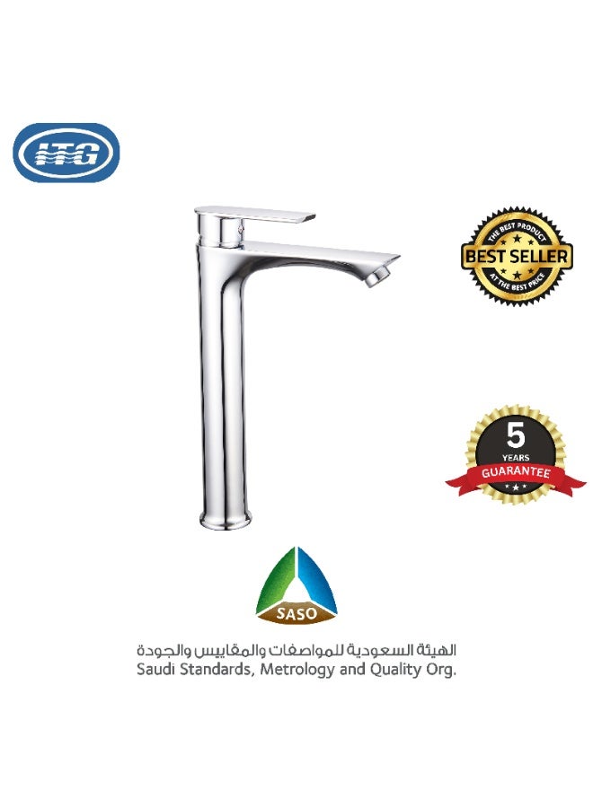 خلاط حوض طويل من ITG - لمسة نهائية من الكروم، تصميم عصري، معتمد من SASO، ضمان لمدة 5 سنوات