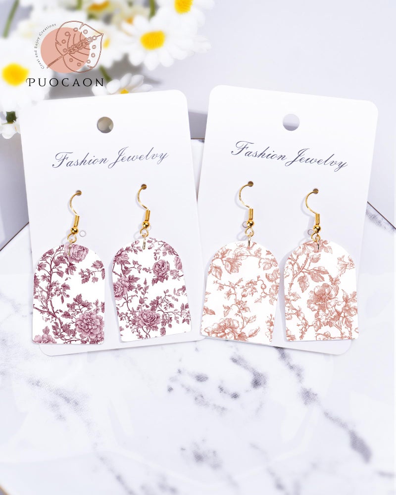 Puocaon Pink Flower Clay Transfer Paper - 18 Pcs Traditional Chinoiserie Art Design Transfer Sheets for Polymer Clay Pink Floral Earrings Design Jewelry Making - Image 2