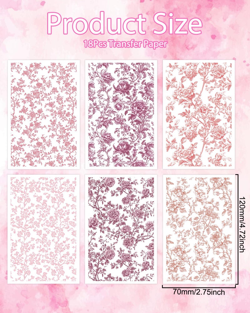 Puocaon Pink Flower Clay Transfer Paper - 18 Pcs Traditional Chinoiserie Art Design Transfer Sheets for Polymer Clay Pink Floral Earrings Design Jewelry Making - Image 5