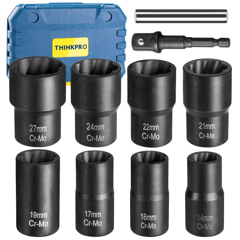 Thinkpro Lug Nut Removal Tool,10 Piece Lug Nut Extractor Set 1/2 Inch Drive, Easy Out Lug Nut remover for Damaged, Frozen, Studs, Rusted, Rounded-Off Bolts & Nuts Screws - Image 1