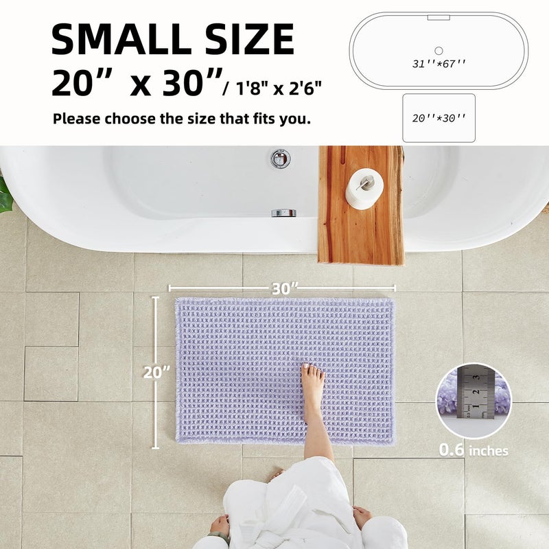 TYUU Waffle Bath Mat, Boho Bathroom Rugs Non Slip Washable Super Absorbent Quick Dry Cute Bath Mat Farmhouse Bathroom Decor, 30''x20'' Lavender Cream - Image 2