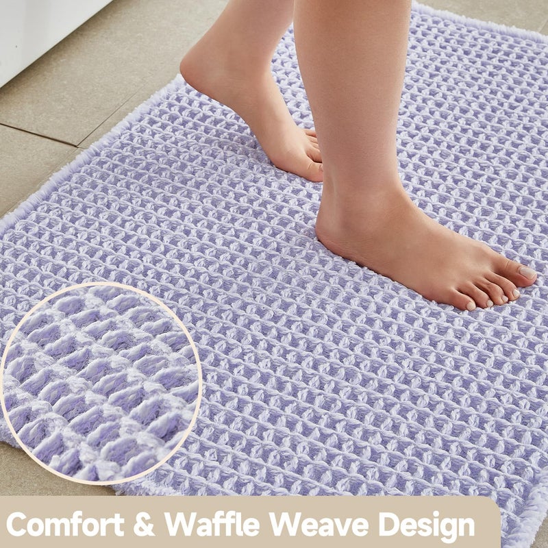 TYUU Waffle Bath Mat, Boho Bathroom Rugs Non Slip Washable Super Absorbent Quick Dry Cute Bath Mat Farmhouse Bathroom Decor, 30''x20'' Lavender Cream - Image 3