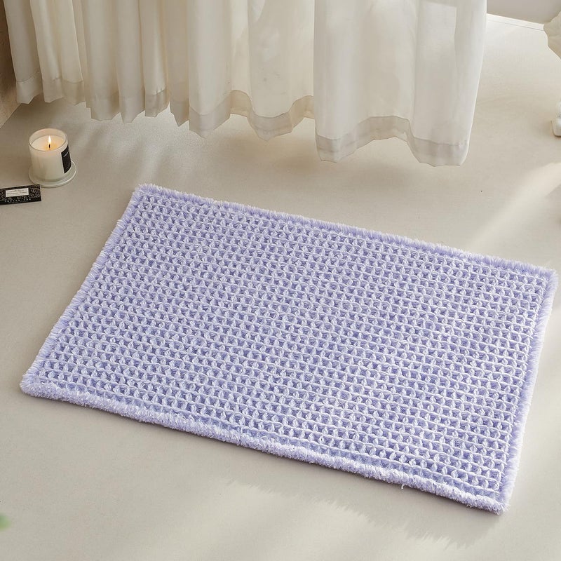 TYUU Waffle Bath Mat, Boho Bathroom Rugs Non Slip Washable Super Absorbent Quick Dry Cute Bath Mat Farmhouse Bathroom Decor, 30''x20'' Lavender Cream - Image 1