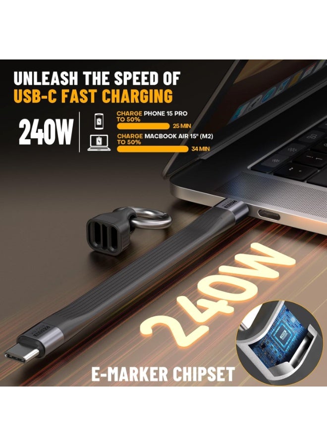 blupebble PowerFlow USB-C to USB-C PD 3.1 Cable 0.13m – 240W 5A Fast Charging, 40Gbps Data Transfer, 8K@60Hz Video, Type-C Male, Black Aluminum Housing - Image 5
