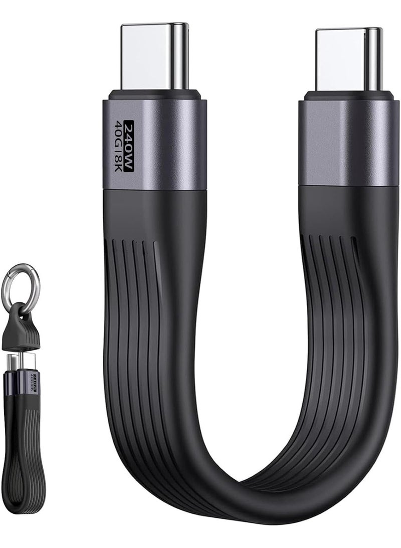blupebble PowerFlow USB-C to USB-C PD 3.1 Cable 0.13m – 240W 5A Fast Charging, 40Gbps Data Transfer, 8K@60Hz Video, Type-C Male, Black Aluminum Housing - Image 1
