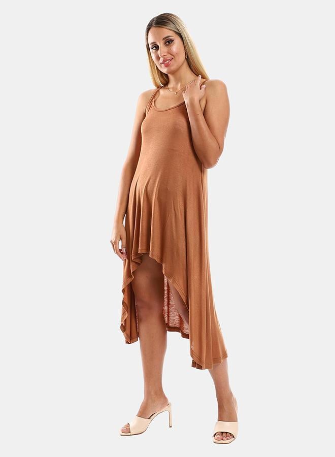 kady Jamila Women Spaghetti Sleeves Wide Round Collar Dresswomen ,camel-XXL - Image 2