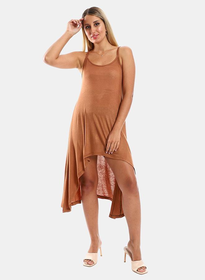kady Jamila Women Spaghetti Sleeves Wide Round Collar Dresswomen ,camel-XXL - Image 1