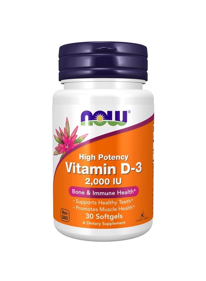 now Supplements, Vitamin D-3 2,000 IU, High Potency, Structural Support*, 30 Softgels - Image 1