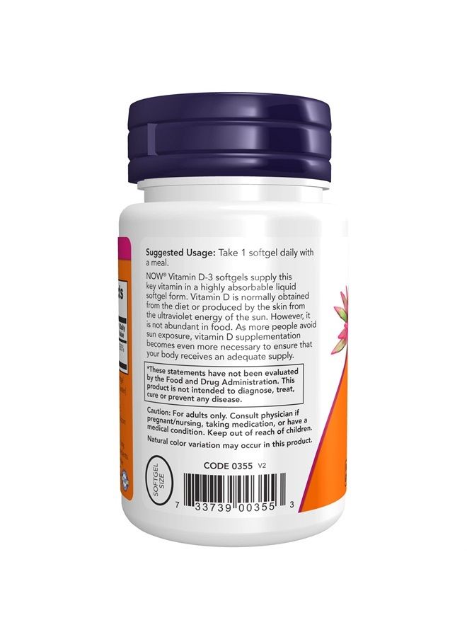 now Supplements, Vitamin D-3 2,000 IU, High Potency, Structural Support*, 30 Softgels - Image 3