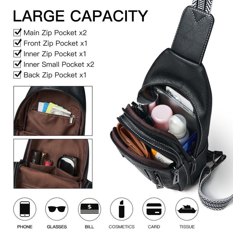 LATMAP 7L Sling Bag for Women Men Leather Small Sling Backpack Daypack Anti Theft Fanny Pack Crossbody Purse Travel,BLACK - Image 4