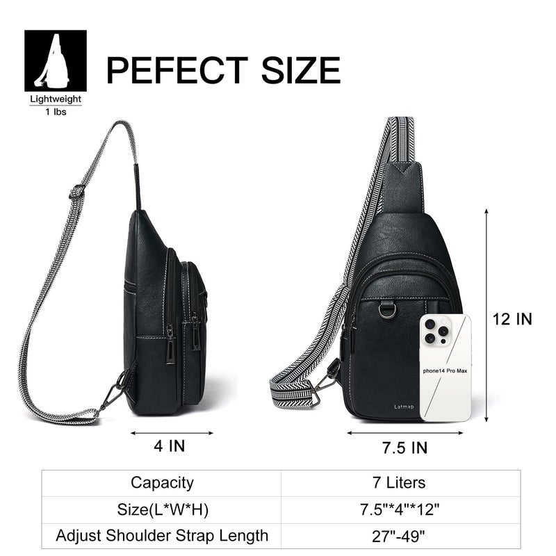 LATMAP 7L Sling Bag for Women Men Leather Small Sling Backpack Daypack Anti Theft Fanny Pack Crossbody Purse Travel,BLACK - Image 5