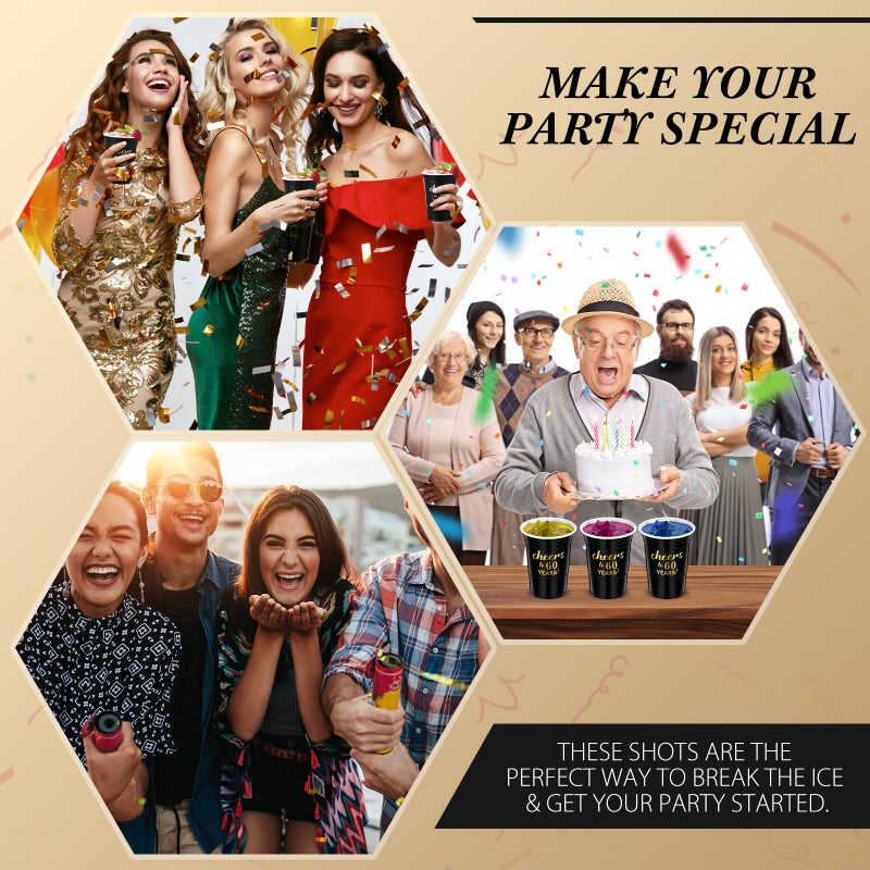 Suttmin 50 Pcs Cheers to 60 Years 16 oz Birthday Party Disposable Cups Black Gold Plastic Tumbler Cups for 60th Birthday Squad Tumblers for Wedding Anniversary Supplies Decorations - Image 4