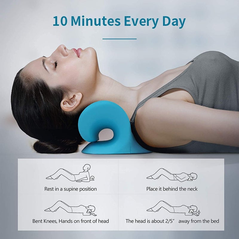 SCIENISH Neck and Shoulder Relaxer,Cervical Neck Traction Device,Portable Chiropractic Pillow, Neck Stretcher,Neck Massage Pillow for Pain Relief Management and Cervical Spine Alignment (Light Blue) - Image 3