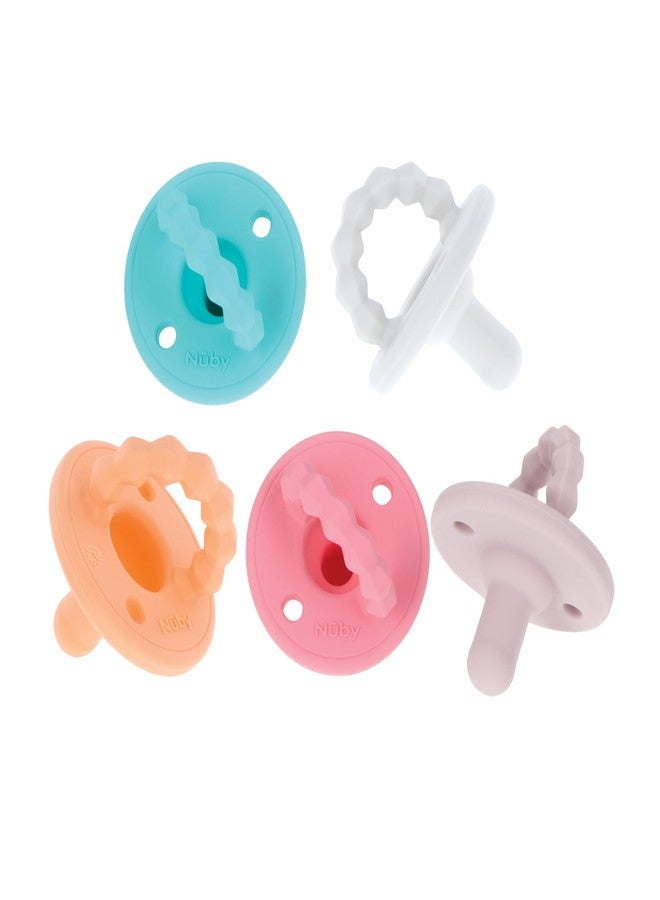 Nuby Silicone Softees Pacifier and Teethers - (5-Pack) Silicone Baby Pacifiers and Teethers - 0+ Months - Assorted Pastel Colors - Image 1