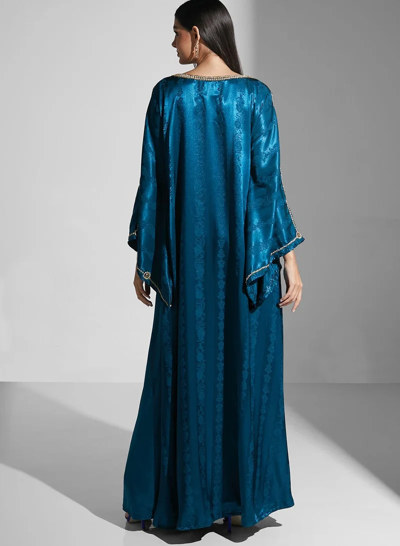 ARABIAN CLOSET Embellished Printed Jalabiya