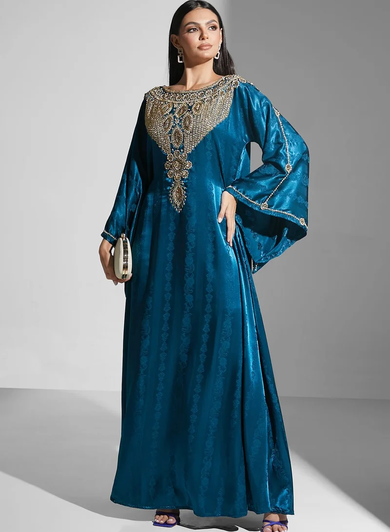 ARABIAN CLOSET Embellished Printed Jalabiya